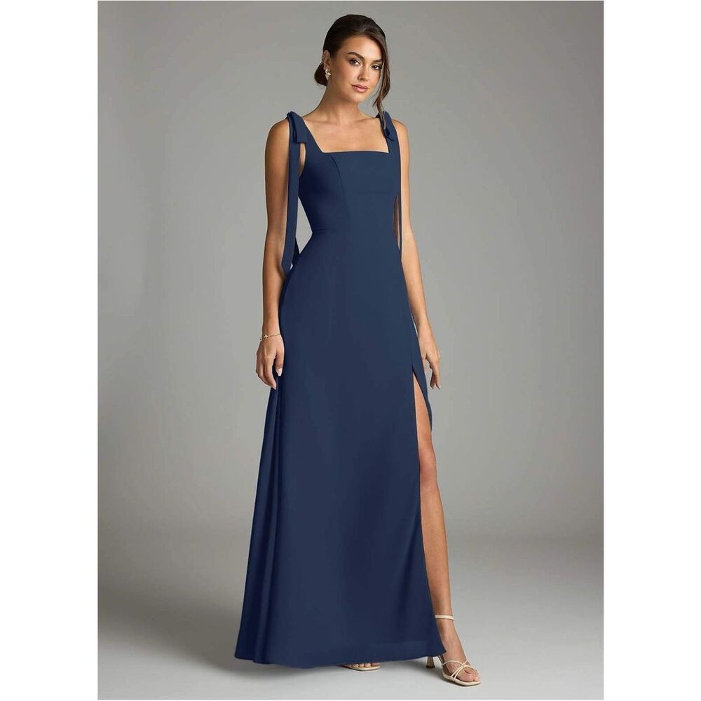 Azazie Debra Dark Navy A-Line with Pockets Chiffon Convertible Dress